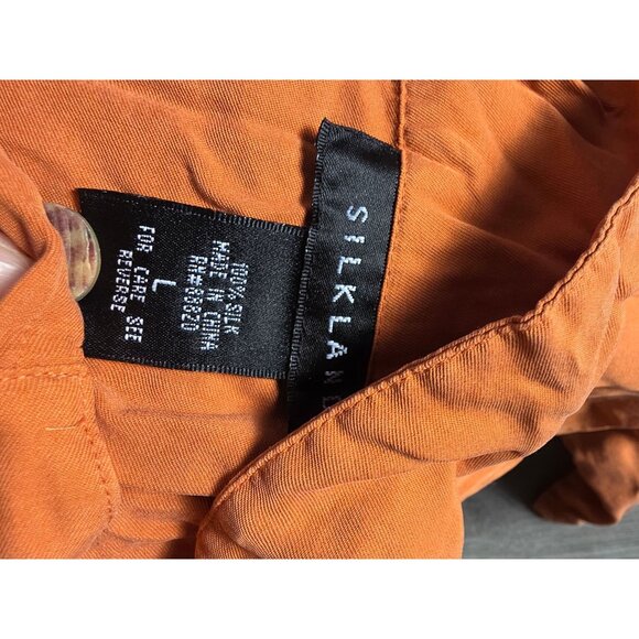 Silkland Womens 100% Silk Button-Up Orange Shirt With Front Pockets Size L - Picture 3 of 5